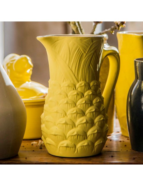 Pichet vase jaune Ananas Digoin en grès