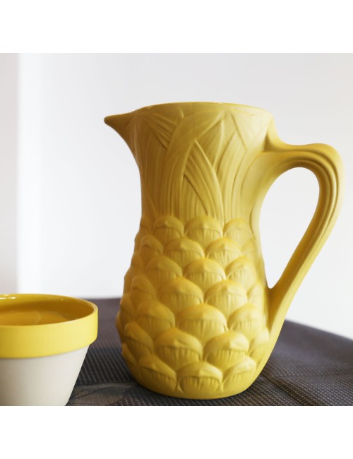 Pichet vase jaune Ananas Digoin en grès