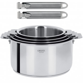 Set batterie 4 casseroles Casteline Cristel 2 poignées bois - 4 finitions