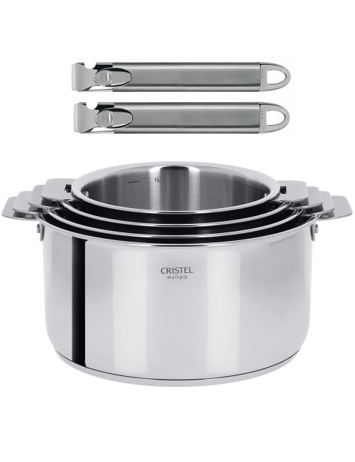 Set batterie 4 casseroles Casteline Cristel 2 poignées bois - 4 finitions