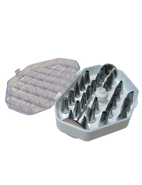 Coffret De Buyer de 26 douilles fines en inox, spéciales décor