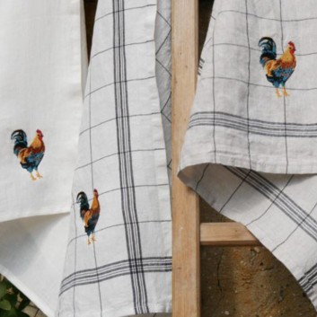 2 torchons Coq en 100% lin Charvet - 3 coloris