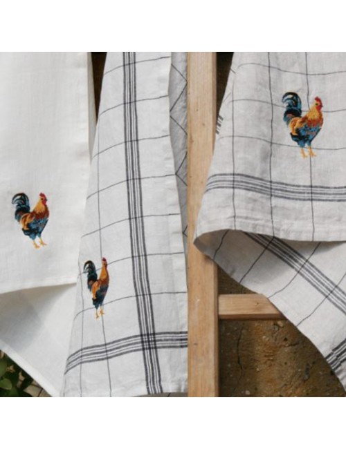 2 torchons Coq en 100% lin Charvet - 3 coloris