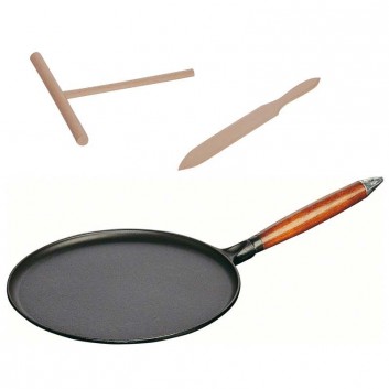 Crêpière fonte Staub manche bois