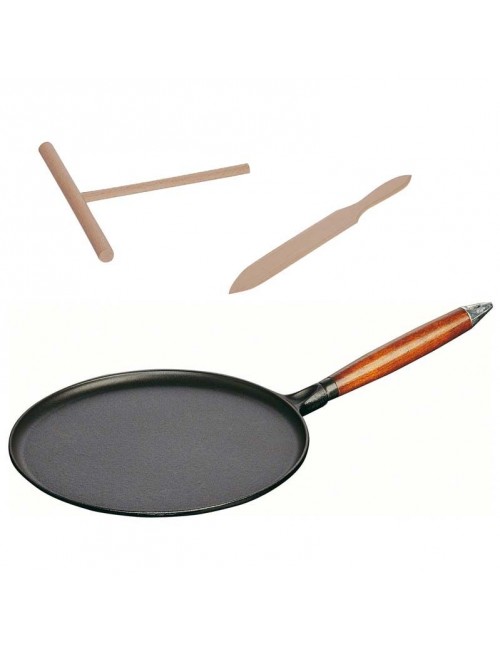 Crêpière fonte Staub manche bois