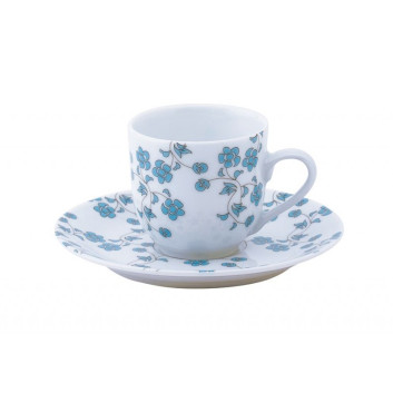 6 tasses soucoupes Fleurs bleues Deshoulières - 3 contenances