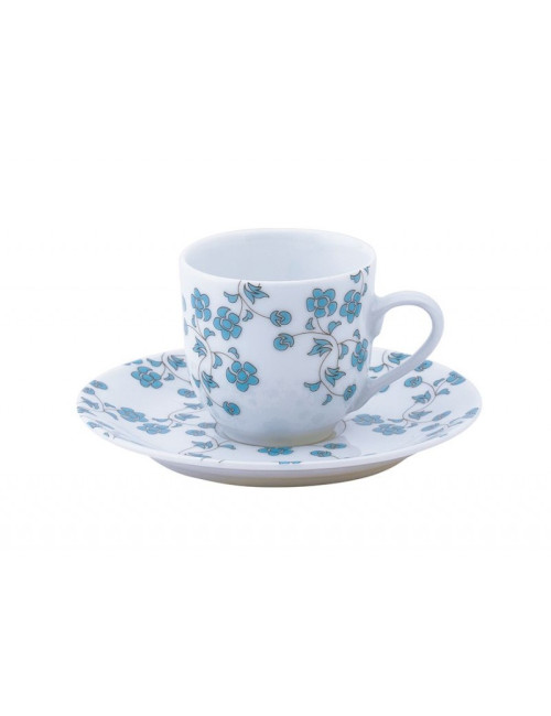 6 tasses soucoupes Fleurs bleues Deshoulières - 3 contenances