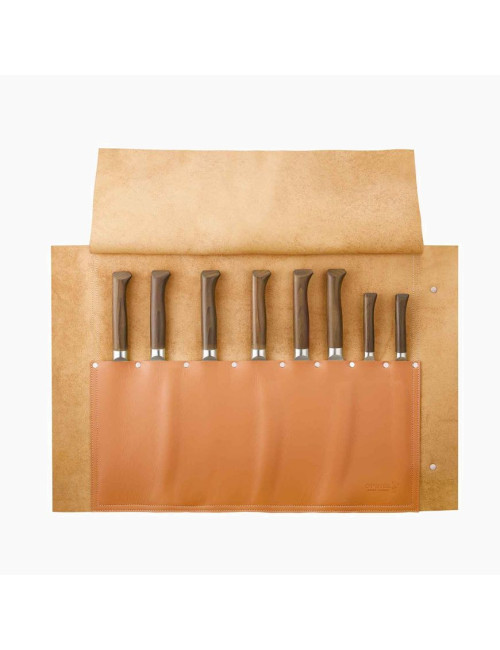 Natte en cuir rangement 8 couteaux Opinel