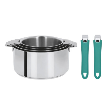 Batterie 4 casseroles + 2 poignées amovibles Cristel Mutine Evolution - 8 coloris