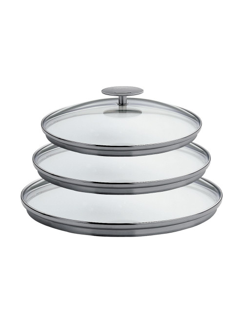 Set de 3 couvercles Cristel Platine inox verre