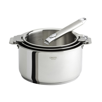 Set batterie Cristel Casteline 3 casseroles et 1 poignée zenith amovible - 2 coloris