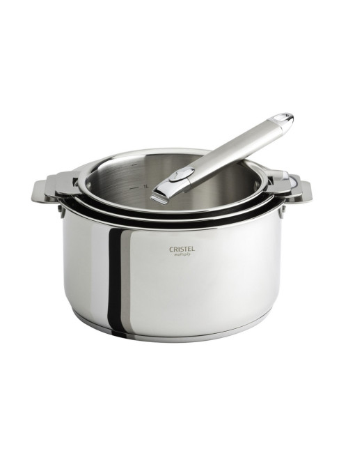 Set batterie Cristel Casteline 3 casseroles et 1 poignée zenith amovible - 2 coloris
