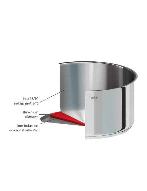 Marmite Cristel Strate fixe en inox avec couvercle - 2 tailles
