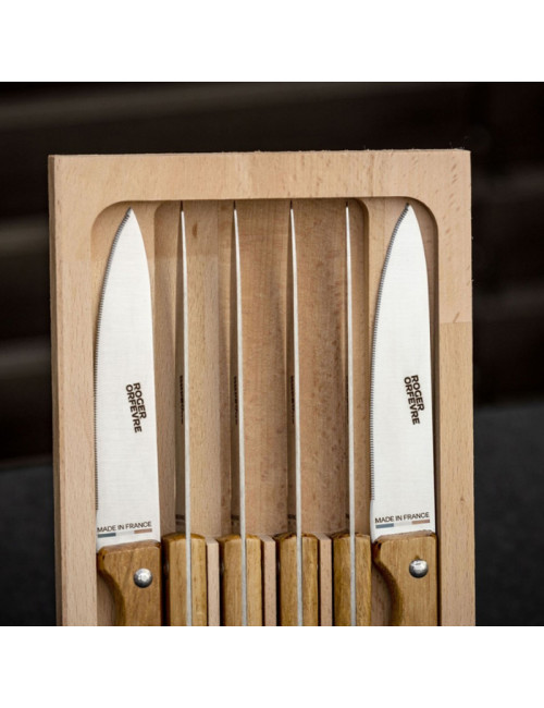 Coffret 6 couteaux à steak chêne Roger Orfèvre - 2 finitions