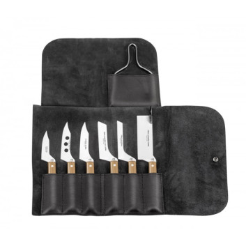Pochette en cuir avec couteaux à fromages Claude Dozorme