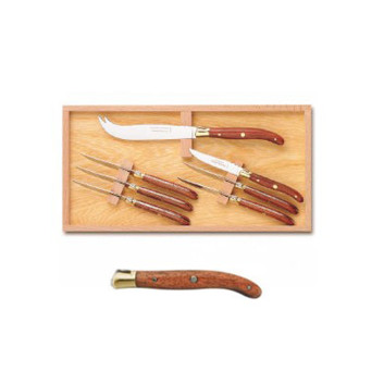 Coffret service à fromage 7 pièces Claude Dozorme bois exotique