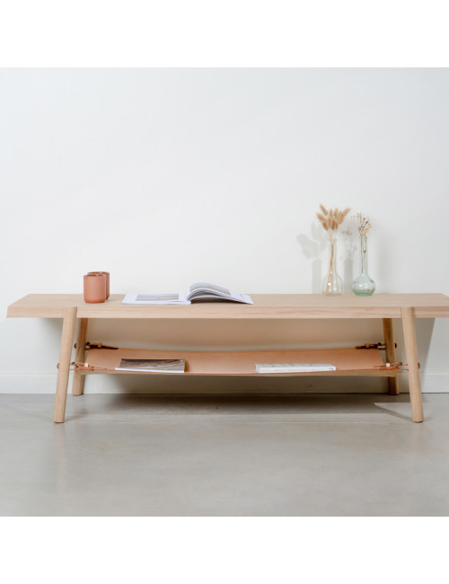 Table basse Amac Drugeot Manufacture chêne massif cuir