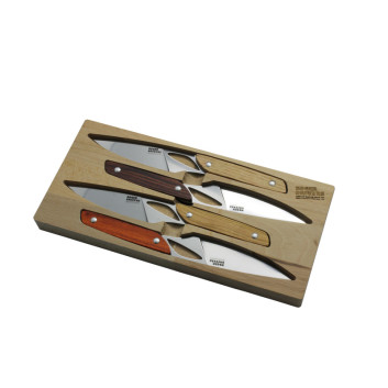 Coffret 4 ou 6 couteaux Roger Orfèvre Le Chalopin manche bois assortis