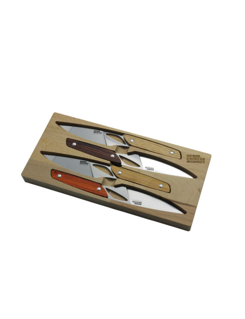 Coffret 4 ou 6 couteaux Roger Orfèvre Le Chalopin manche bois assortis