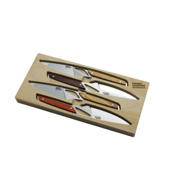 Coffret 4 ou 6 couteaux Roger Orfèvre Le Chalopin manche bois soie