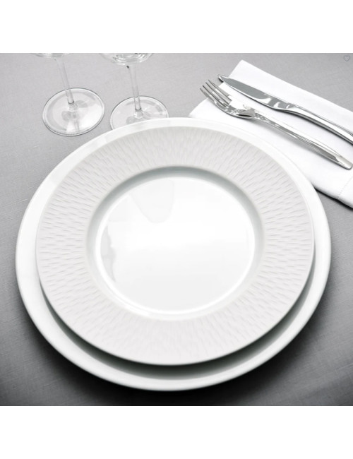 6 assiettes Boréale Satin Blanc Degrenne - 6 tailles
