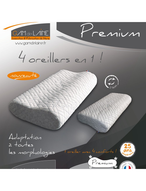 Oreiller à Mémoire Premium 4 conforts Gam de Laine