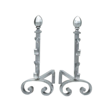 Paire de chenets Reignoux h.60cm têtes ogives en fonte