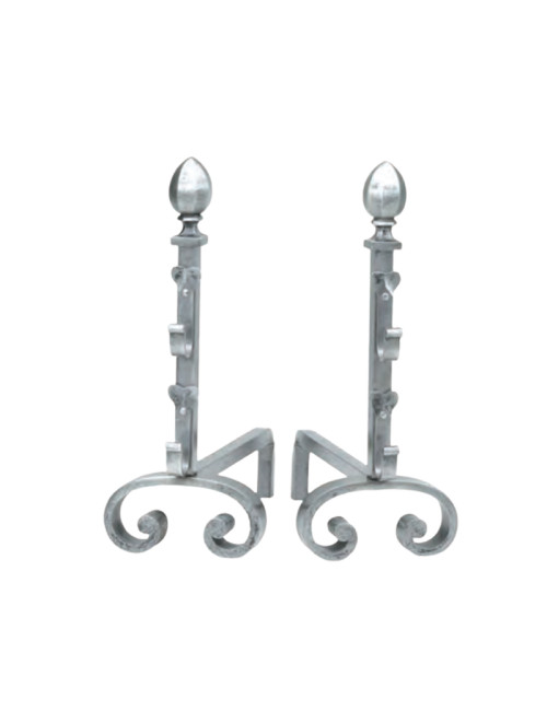 Paire de chenets Reignoux h.60cm têtes ogives en fonte