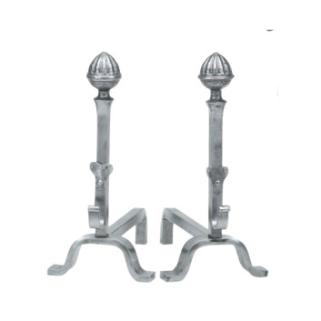 Paire de chenets Reignoux h.48cm têtes ogives en fer forgé