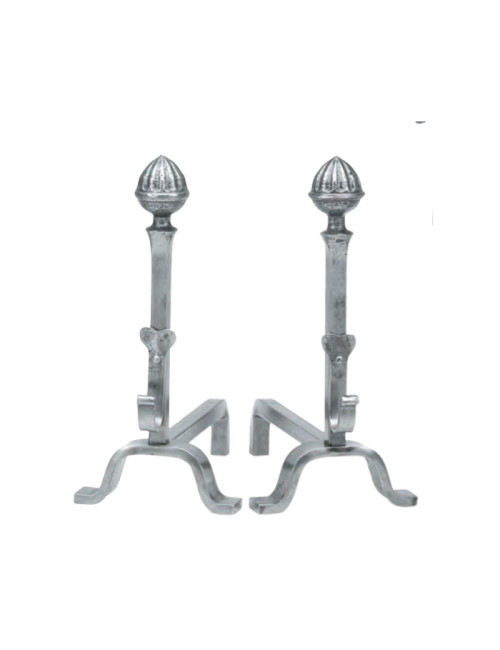 Paire de chenets Reignoux h.48cm têtes ogives en fer forgé