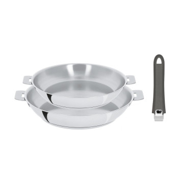 Set batterie 2 poêles hautes Cristel Mutine amovibles inox 24 et 28cm