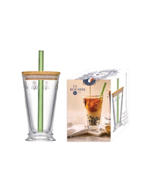 Verre à bubble tea avec paille La Rochère set Abeille