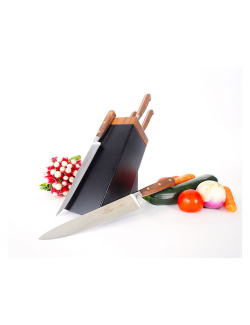Bloc Sarlat noir noyer Sabatier et 5 couteaux de cuisine Périgord