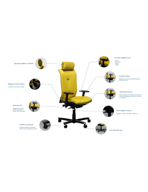 Fauteuil chaise de bureau Navailles Strong Auguste - 15 finitions