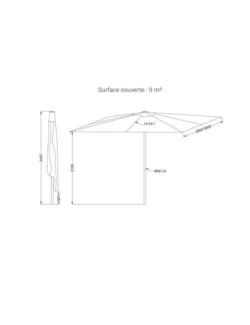 Parasol MÉDICIS carré grand format 3x3m SOLARIUS