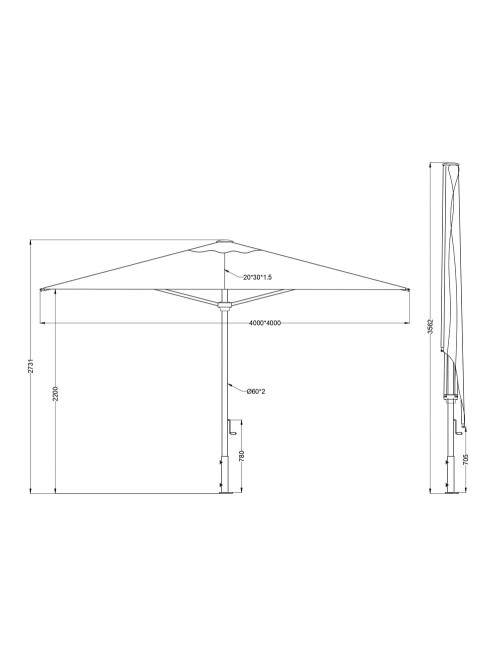Parasol MÉDICIS carré grand très format 4x4m DELPHINA
