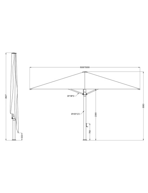 Parasol MÉDICIS carré très grand format 5x5m HORUS