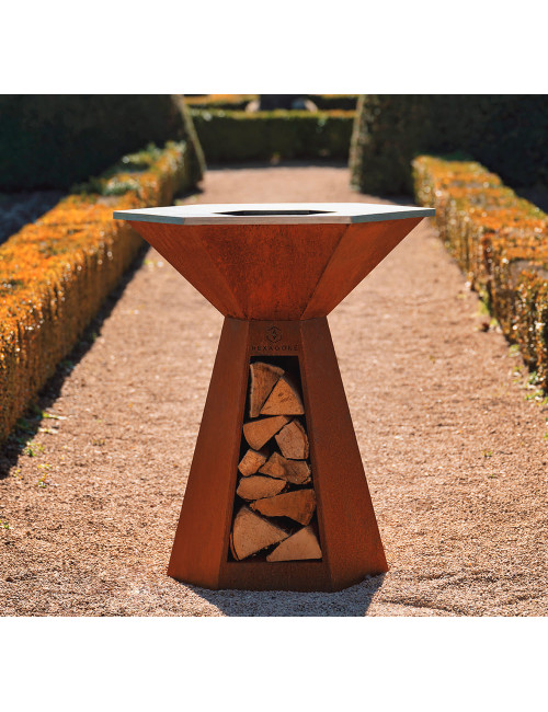Brasero plancha HEXAGONE Agape 85cm finition corten