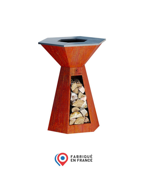 Brasero plancha HEXAGONE Agape 85cm finition corten