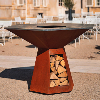 Brasero plancha HEXAGONE Grand banquet 150cm finition corten