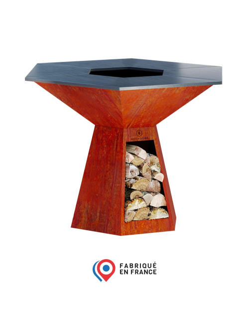 Brasero plancha HEXAGONE Grand banquet 150cm finition corten