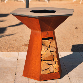 Brasero plancha HEXAGONE Festin 105cm finition corten