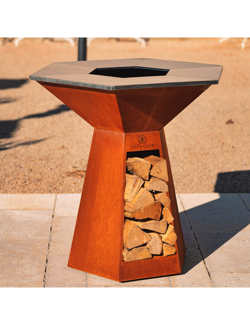 Brasero plancha HEXAGONE Festin 105cm finition corten