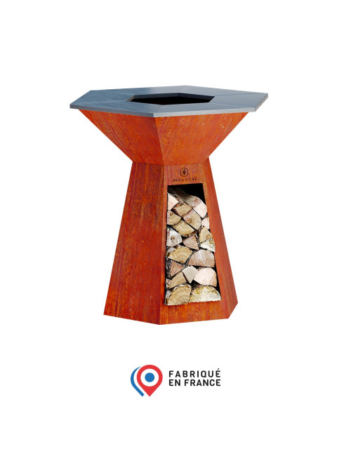 Brasero plancha HEXAGONE Festin 105cm finition corten