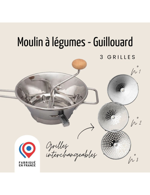 Presse moulin à légumes GUILLOUARD inox 3 grilles - 2 finitions