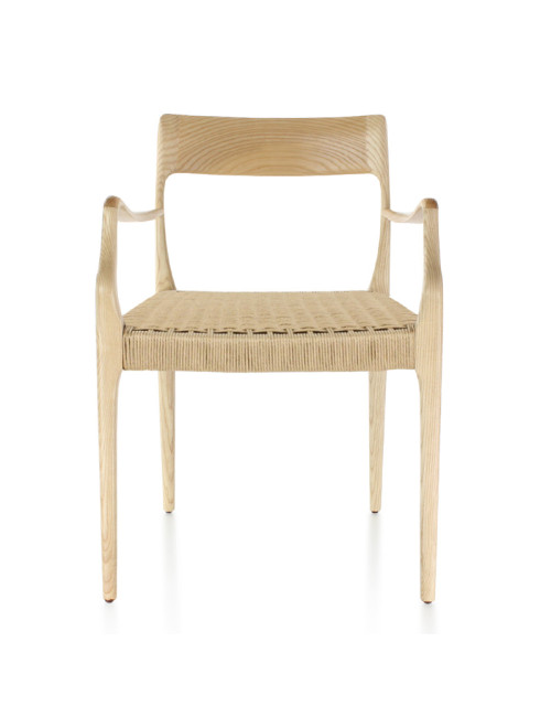 Chaise Zélie Dasras avec accoudoirs bois frêne et tissu - 9 finitions