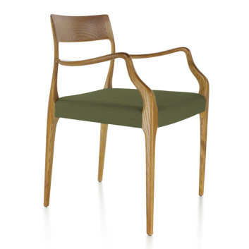 Chaise Zélie Dasras avec accoudoirs bois frêne et tissu - 9 finitions