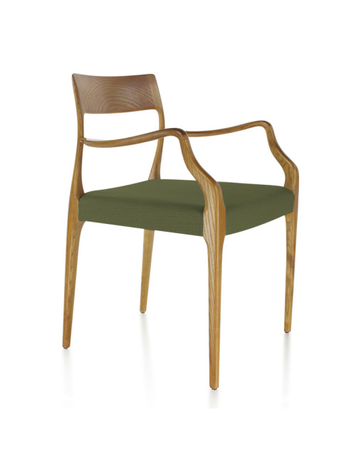 Chaise Zélie Dasras avec accoudoirs bois frêne et tissu - 9 finitions