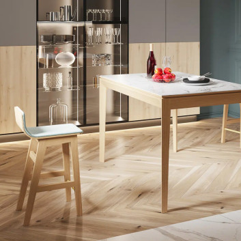 Tabouret Snack Dasras bois chêne et tissu - 9 finitions 3 hauteurs