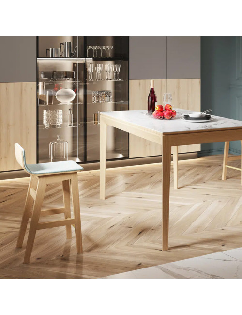 Tabouret Snack Dasras bois chêne et tissu - 9 finitions 3 hauteurs